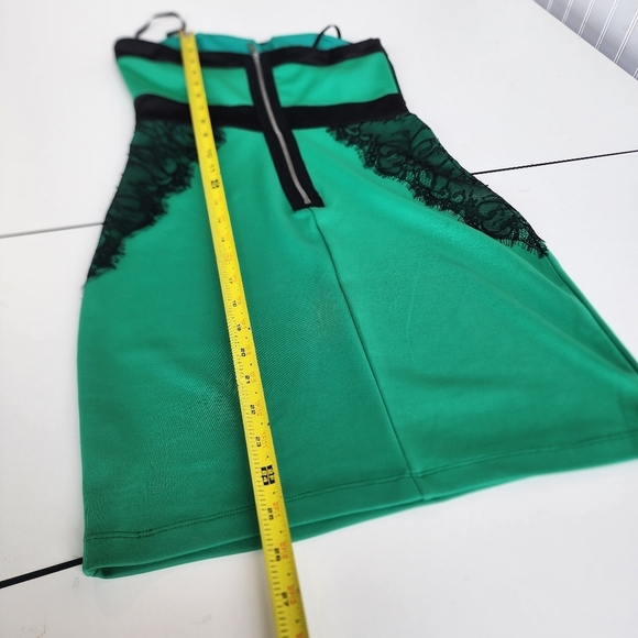 As U Wish Womens Green Black Lace Strapless Dress Bodycon Mini Stretch Small - Picture 9 of 13